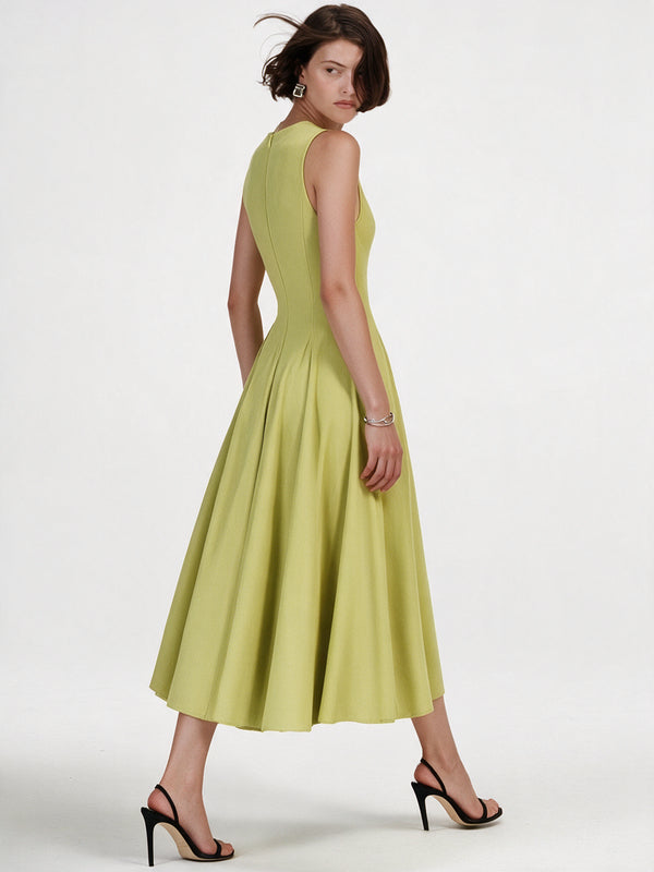 Valeria Flared High Neck Midi Dress - Citron Yellow — model full body