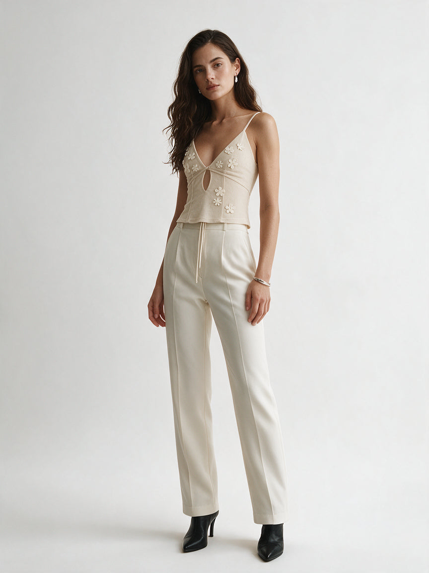 Valeria Floral Cut-Out Top - Butter — model full body
