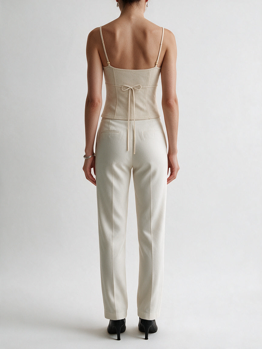 Valeria Floral Cut-Out Top - Butter — model back view