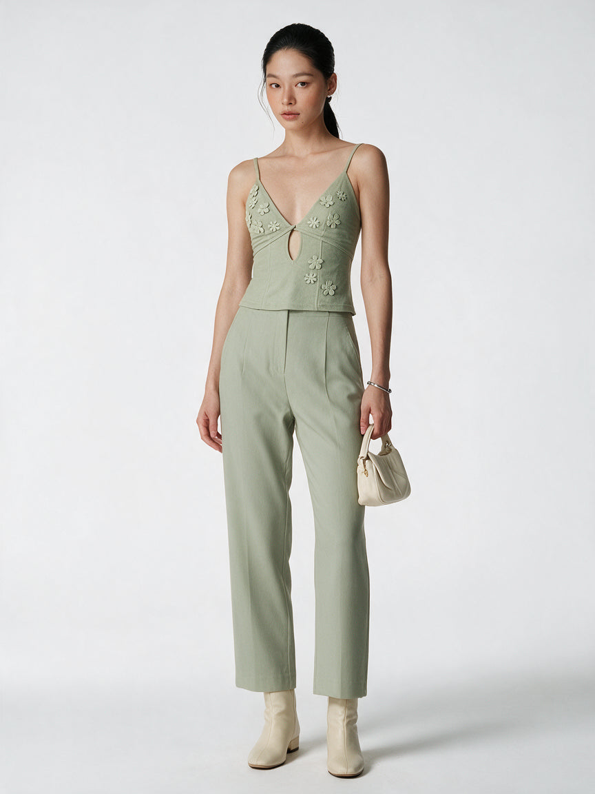 Valeria Floral Cut-Out Top - Sage — model full body