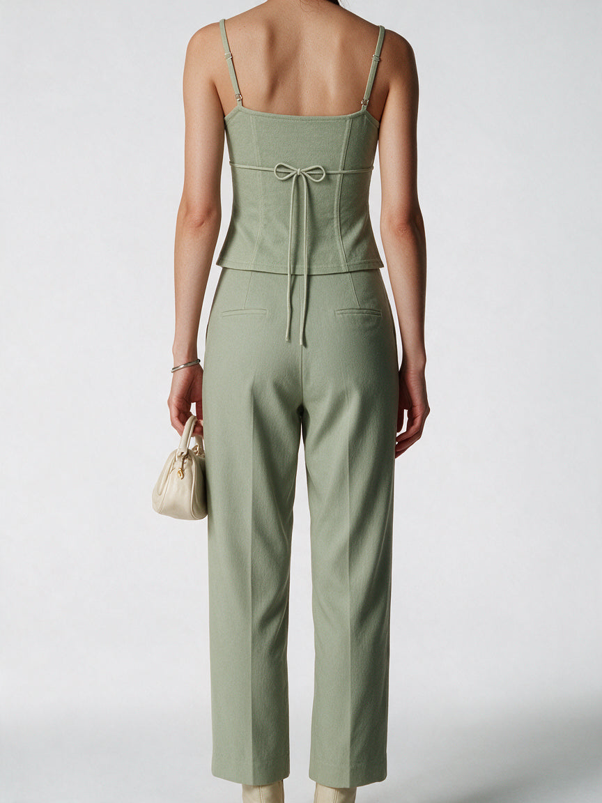Valeria Floral Cut-Out Top - Sage — model back view