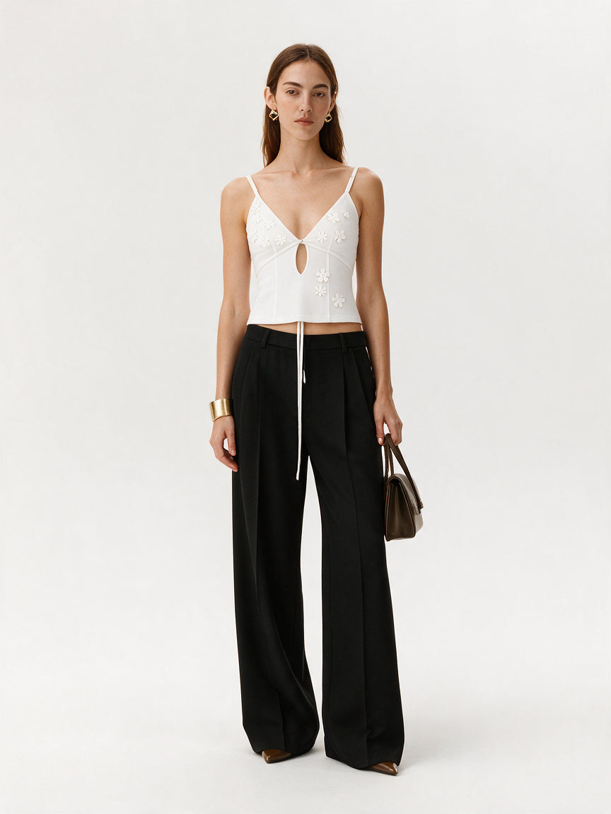Valeria Floral Cut-Out Top - White — model full body
