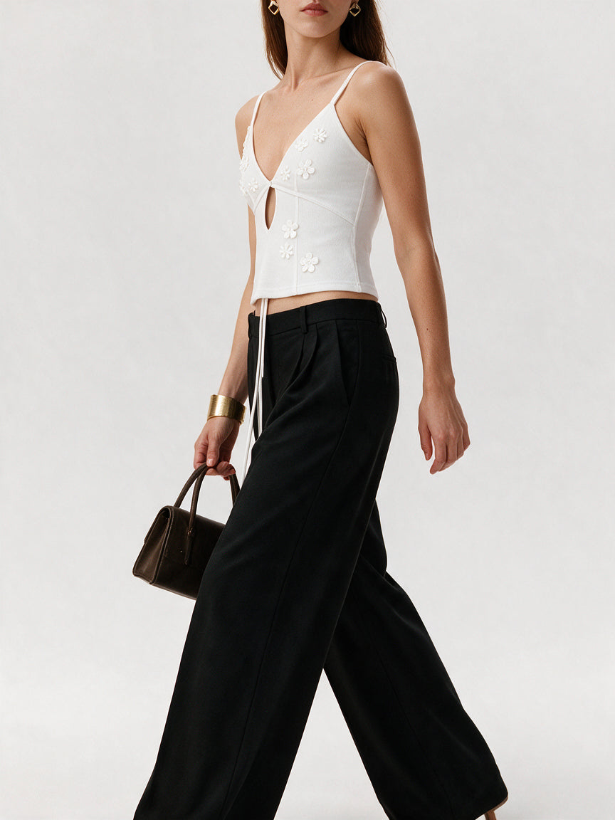 Valeria Floral Cut-Out Top - White — model side detail