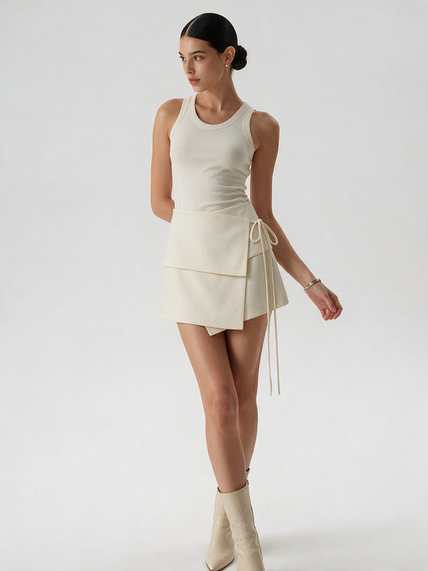 Valeria Foldover Wrap Mini Skirt - Ivory — model full body