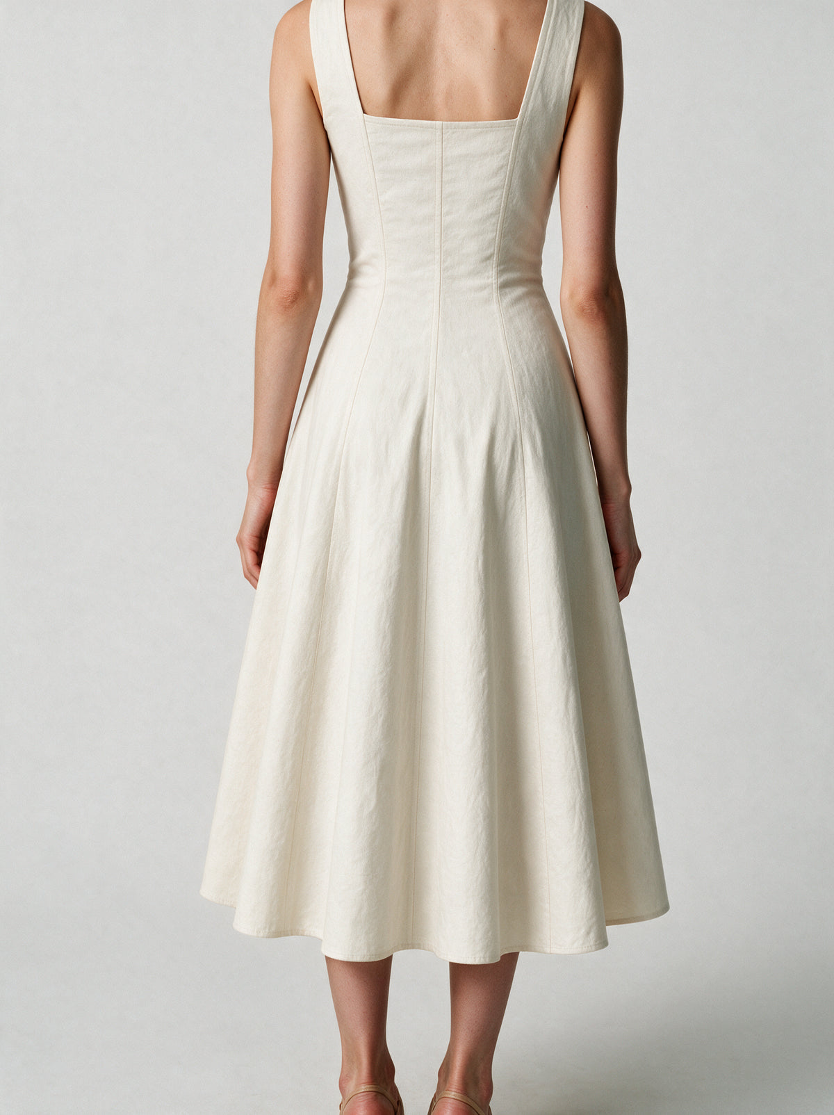 Valeria Gathered Square Neck Midi Dress - Ivory — model back view