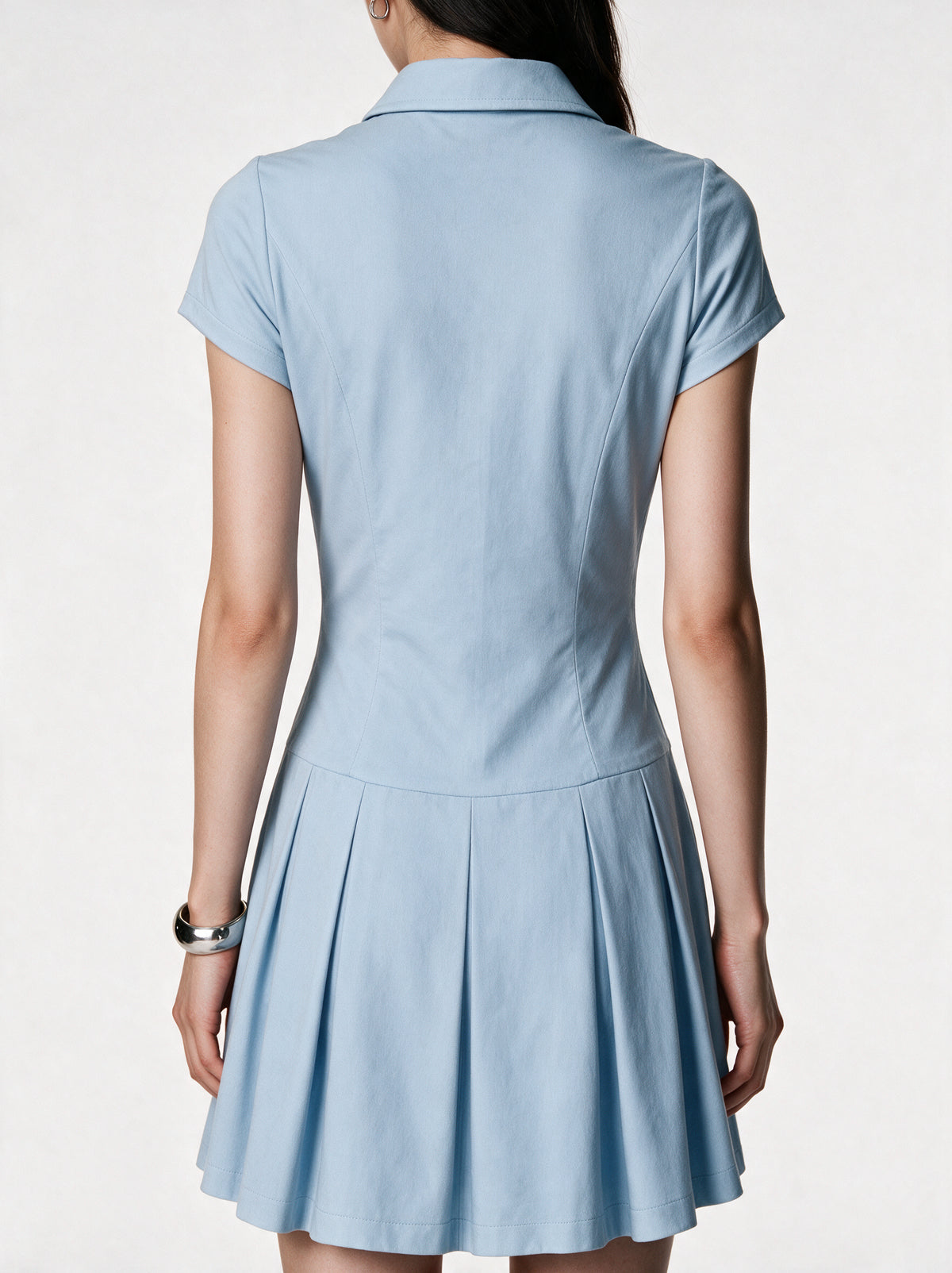 Valeria Heritage Shirt Mini Dress - Ice Blue — model back view