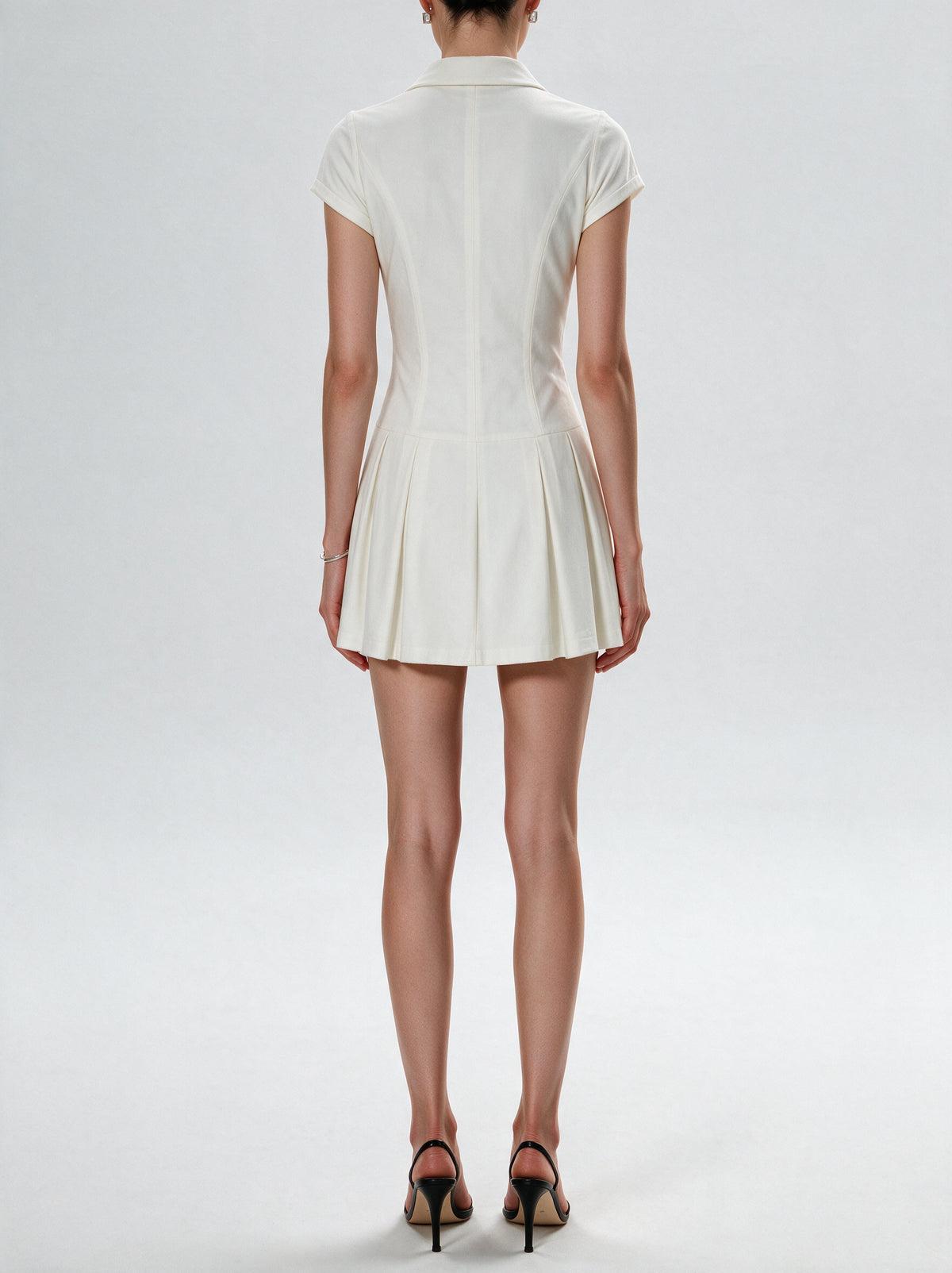 Valeria Heritage Shirt Mini Dress - White — model back view