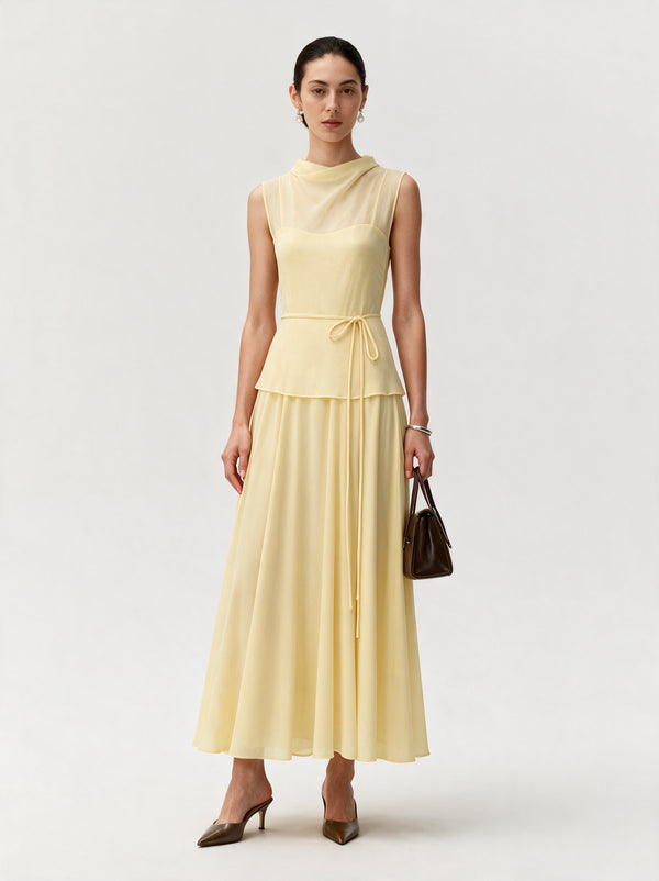 Valeria High Neck Flare Maxi Dress - Yellow — model full body