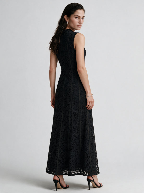 Valeria Lace Column Maxi Dress - Black — model full body