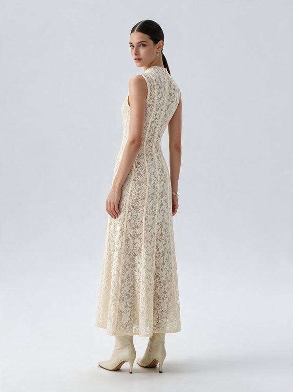 Valeria Lace Column Maxi Dress - Ivory — model full body