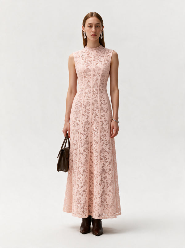 Valeria Lace Column Maxi Dress - Peach — model full body
