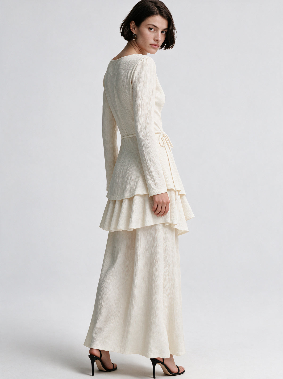 Valeria Layered Co-Ord Set - Ivory — model full body