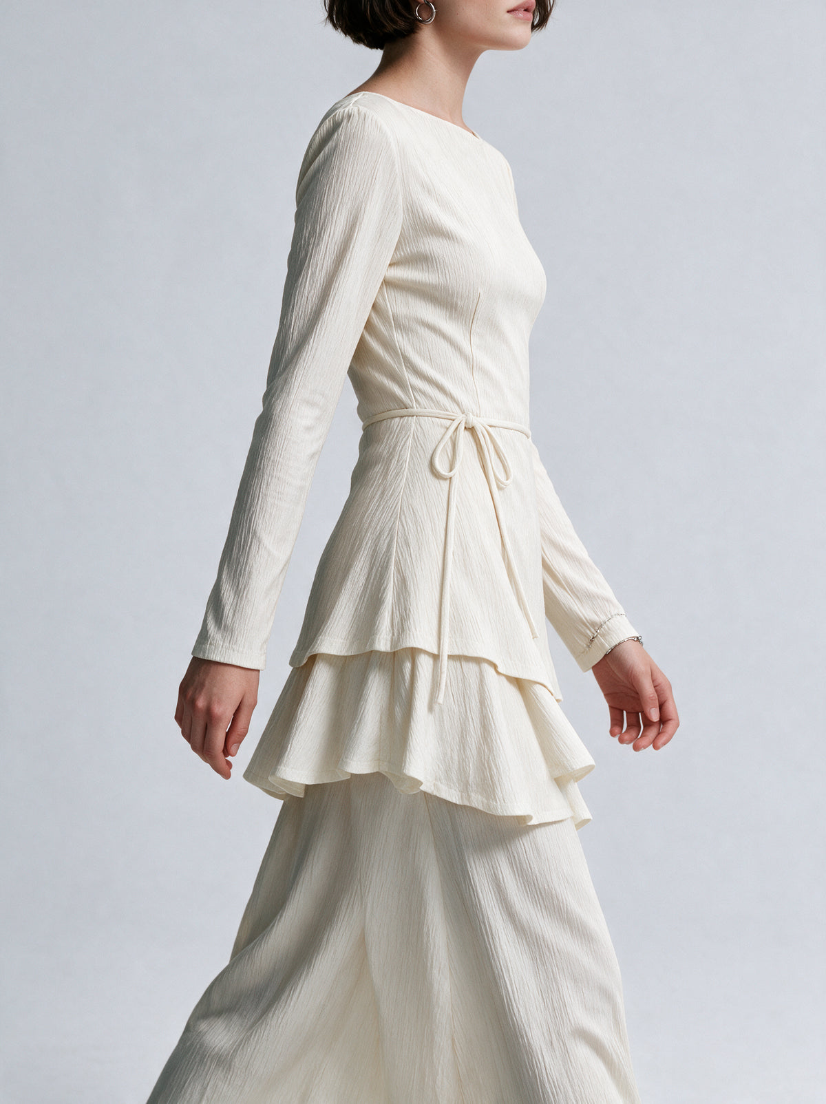 Valeria Layered Co-Ord Set - Ivory — model side detail