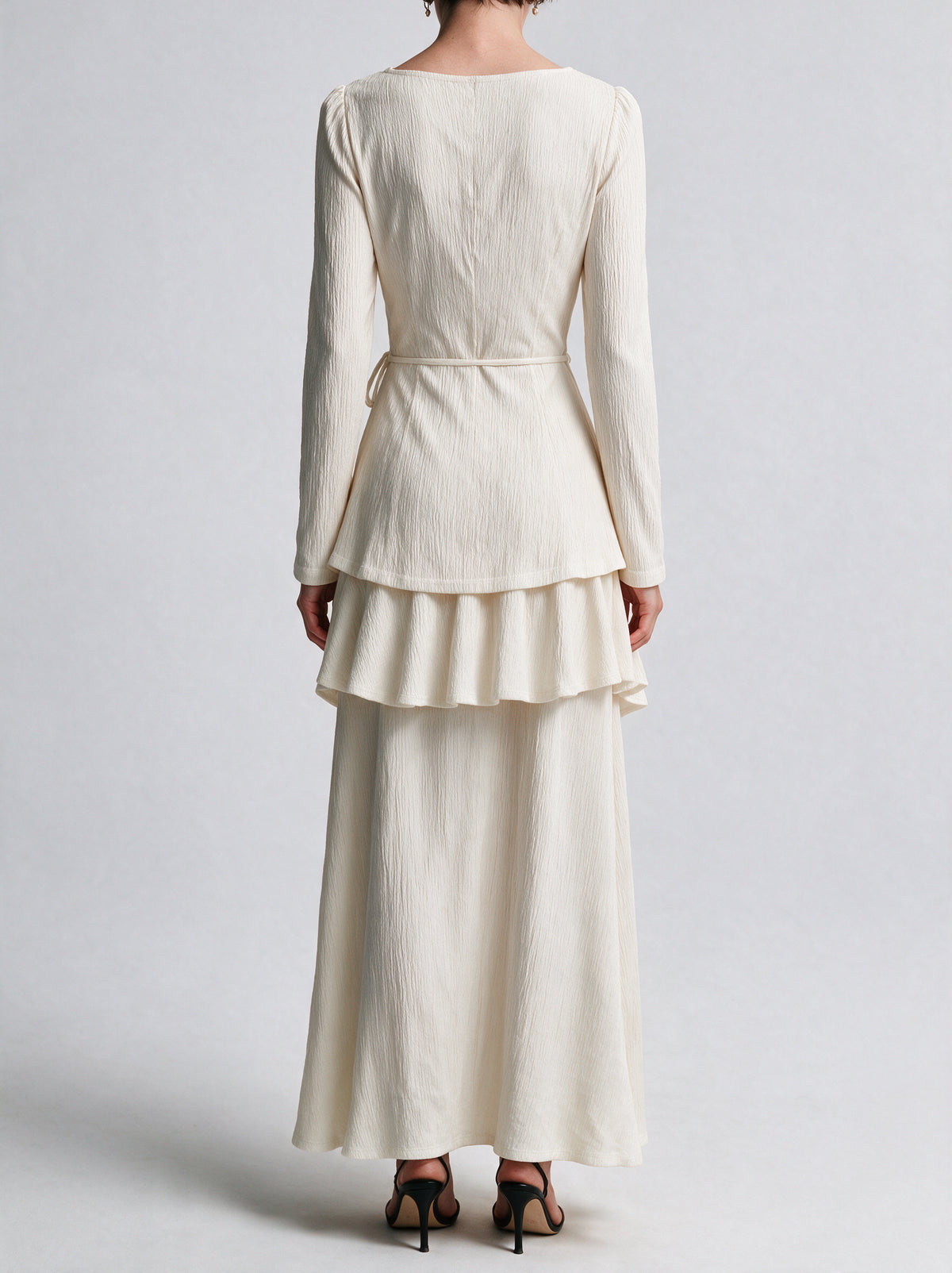 Valeria Layered Co-Ord Set - Ivory — model back view