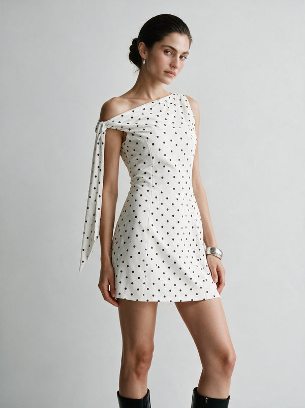 Valeria Polka Dot Mini Dress - White — model full body