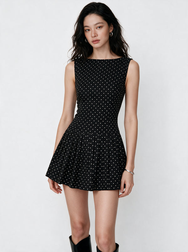 Valeria Polka Dot Peplum Mini Dress - Black — model full body