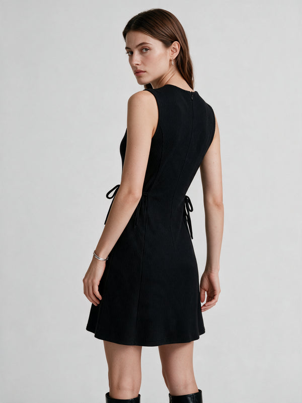 Valeria Ribbed Side Tie Mini Dress - Black — model full body