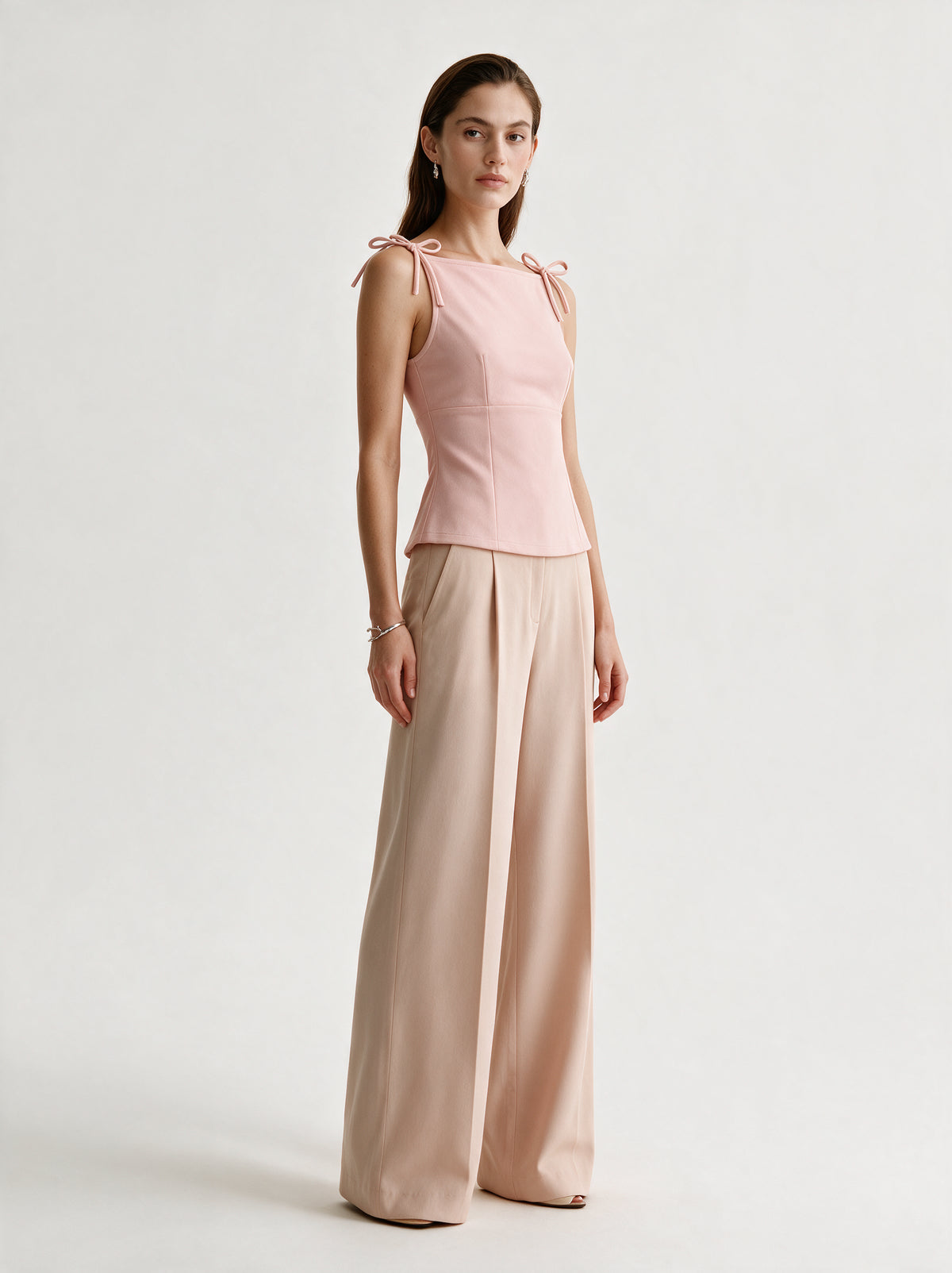 Valeria Ribbon Tie Cami - Blush — model full body
