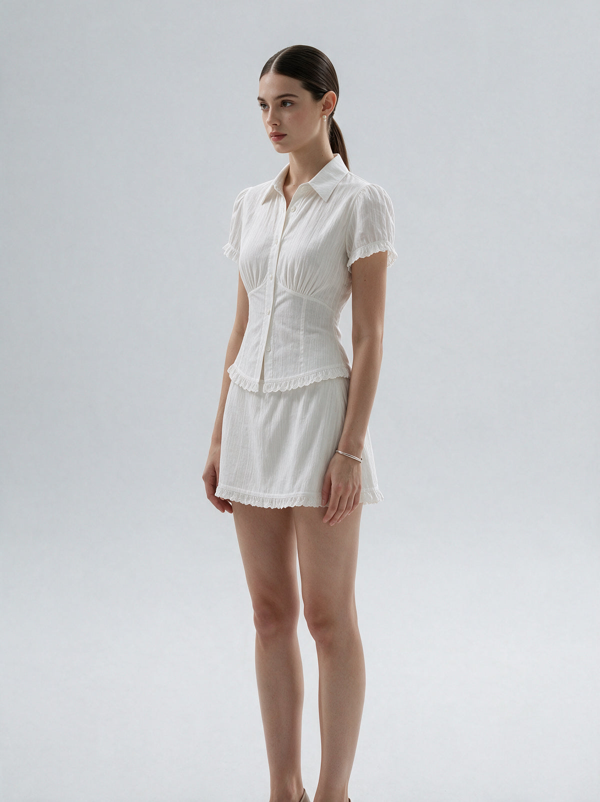 Valeria Ruched Co-Ord Set - White — model full body
