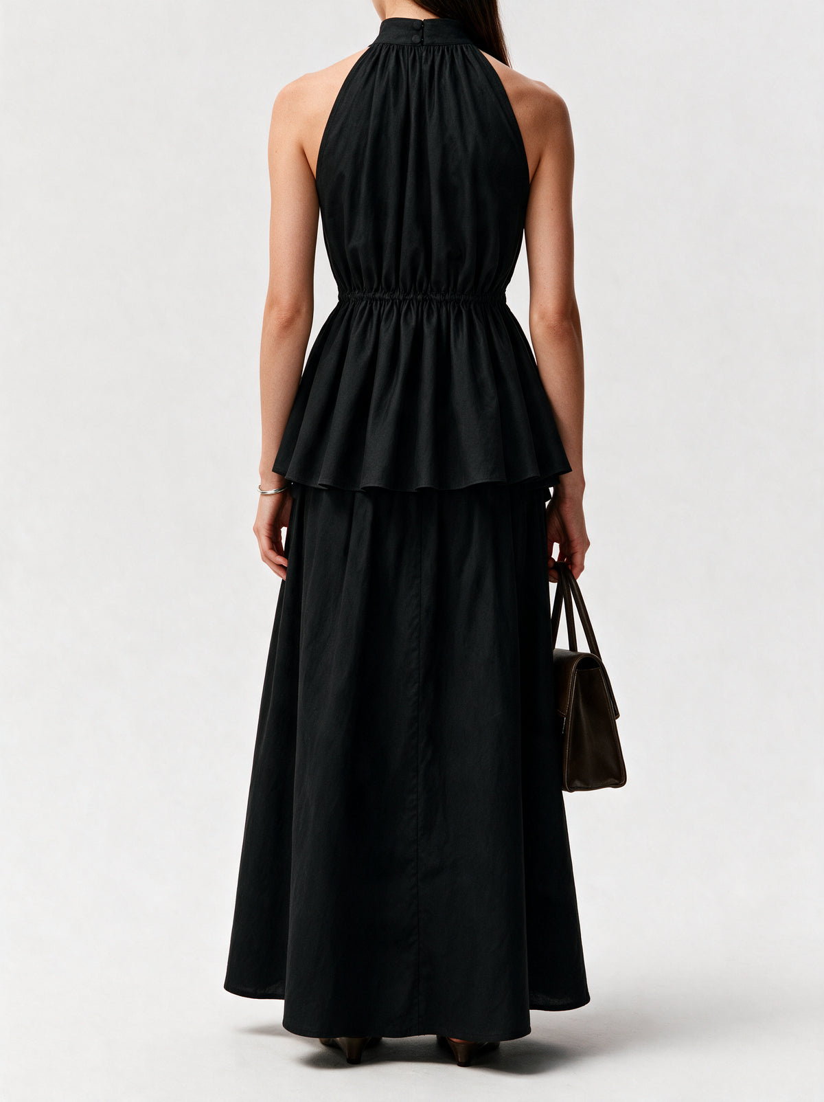 Valeria Ruched Halter Corset Top - Noir — model back view