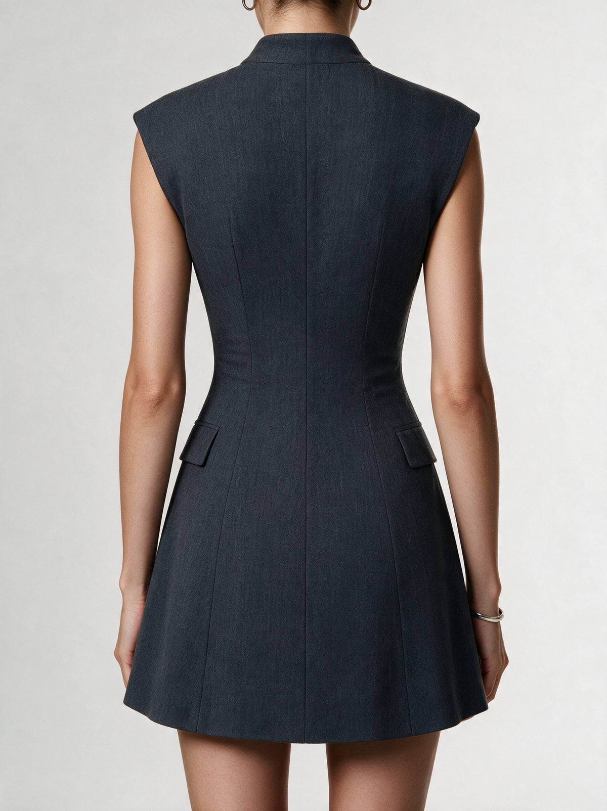 Valeria Sculpted Blazer Mini Dress - Charcoal Grey — model back view