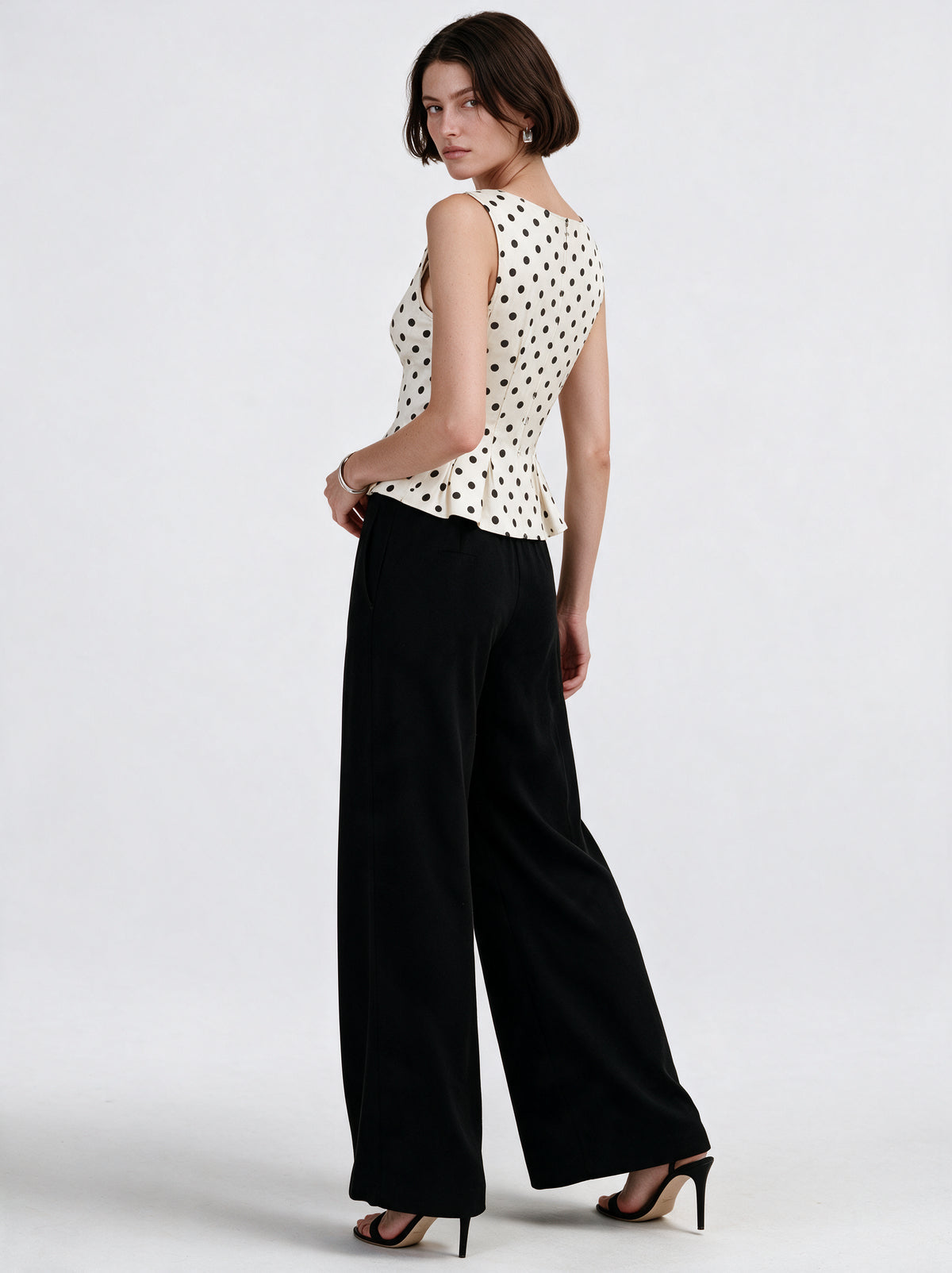 Valeria Sculpted Bustier Polka Dot Top — model full body