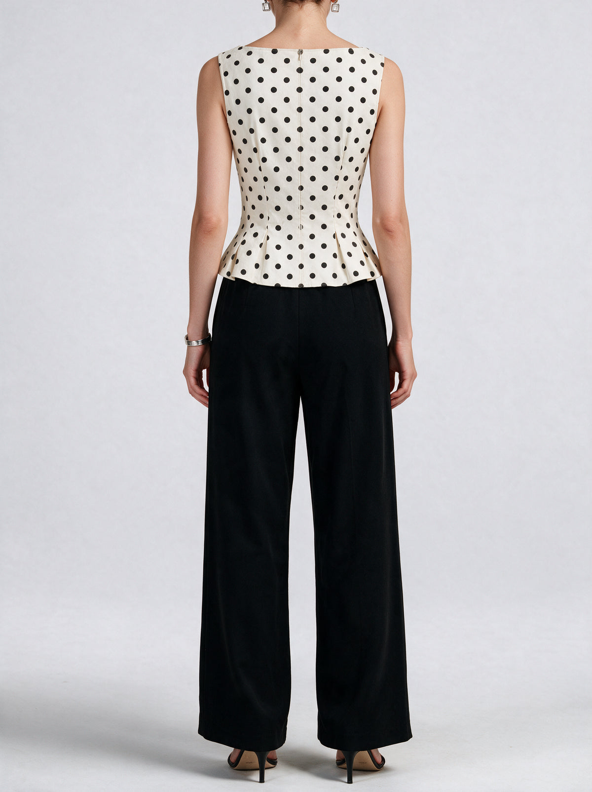 Valeria Sculpted Bustier Polka Dot Top — model back view