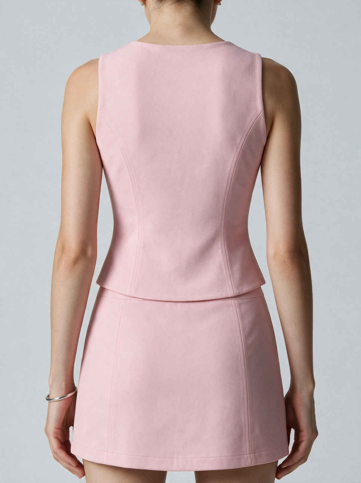 Valeria Sculpted Button Co-Ord Set - Blush — model back view