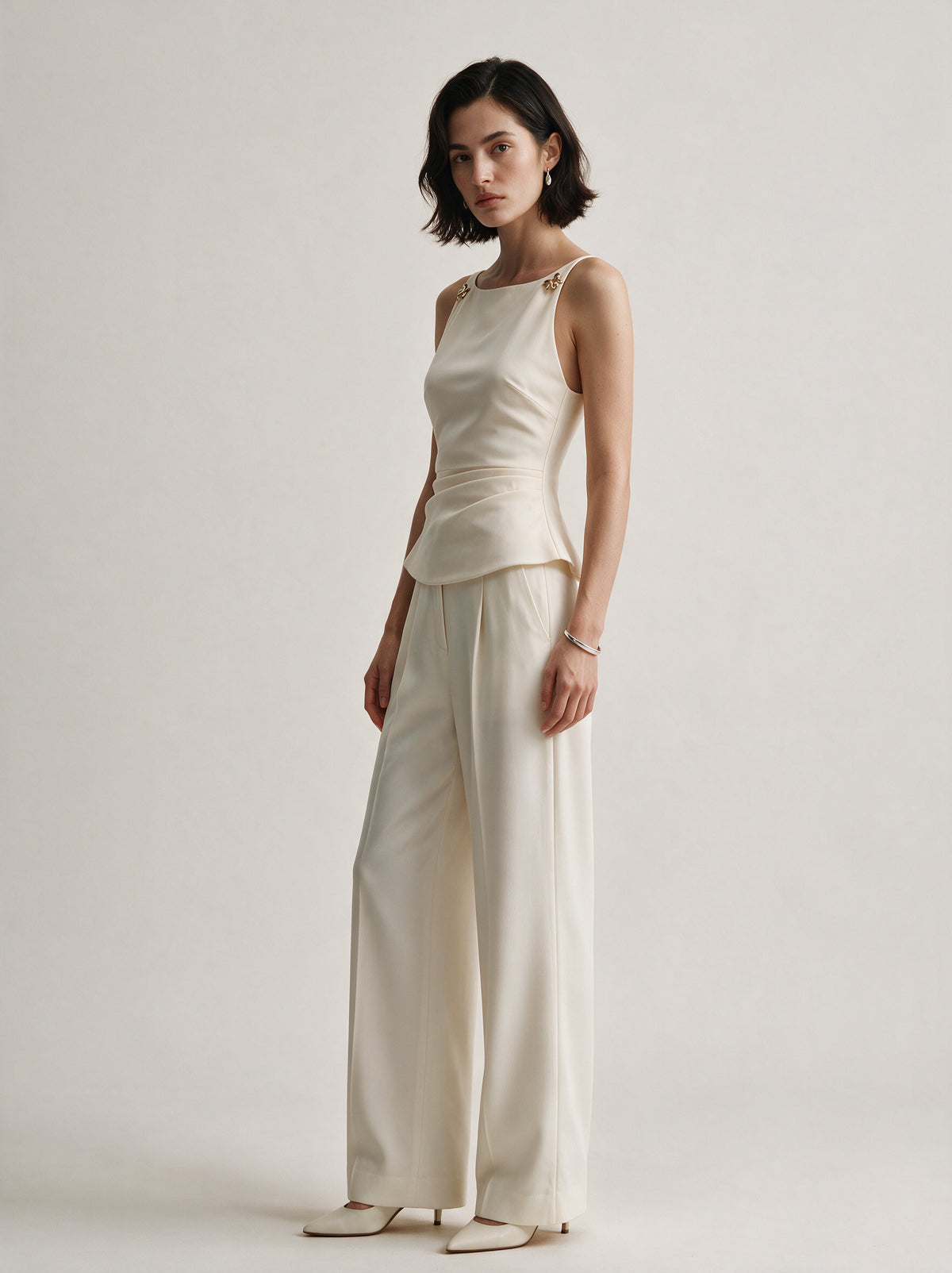 Valeria Sculpted Flare Cami - Ivory — model full body