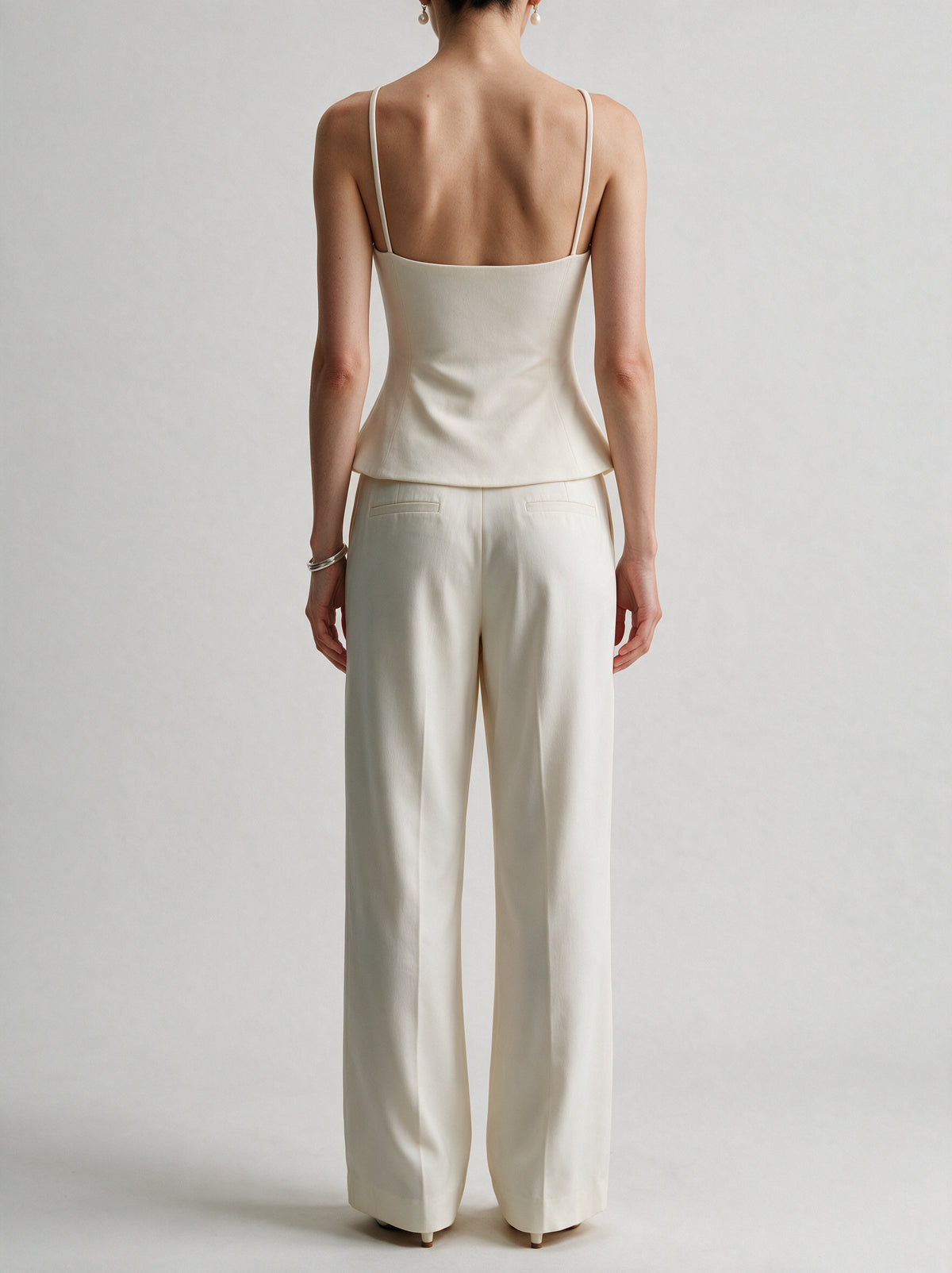 Valeria Sculpted Flare Cami - Ivory — model back view