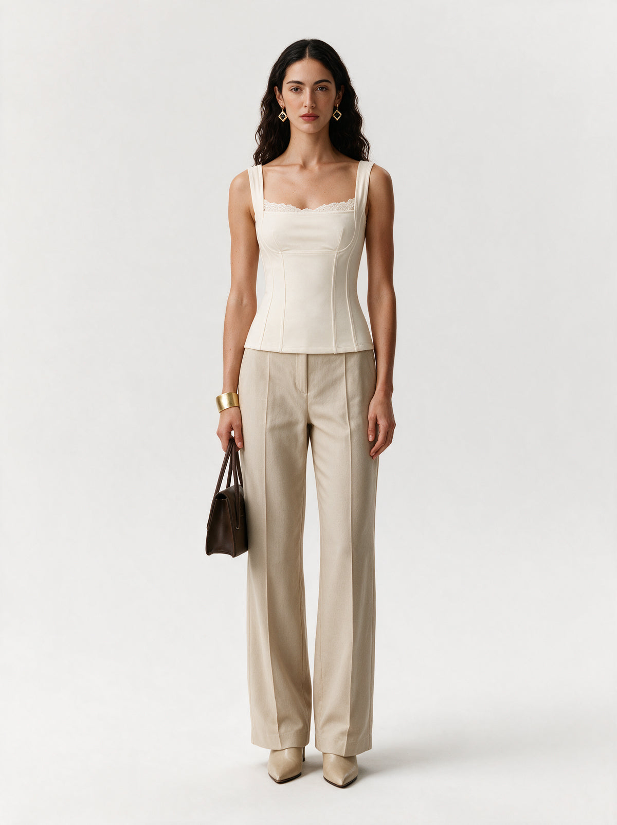 Valeria Sculpted Lace Corset Top - Ivory — model full body