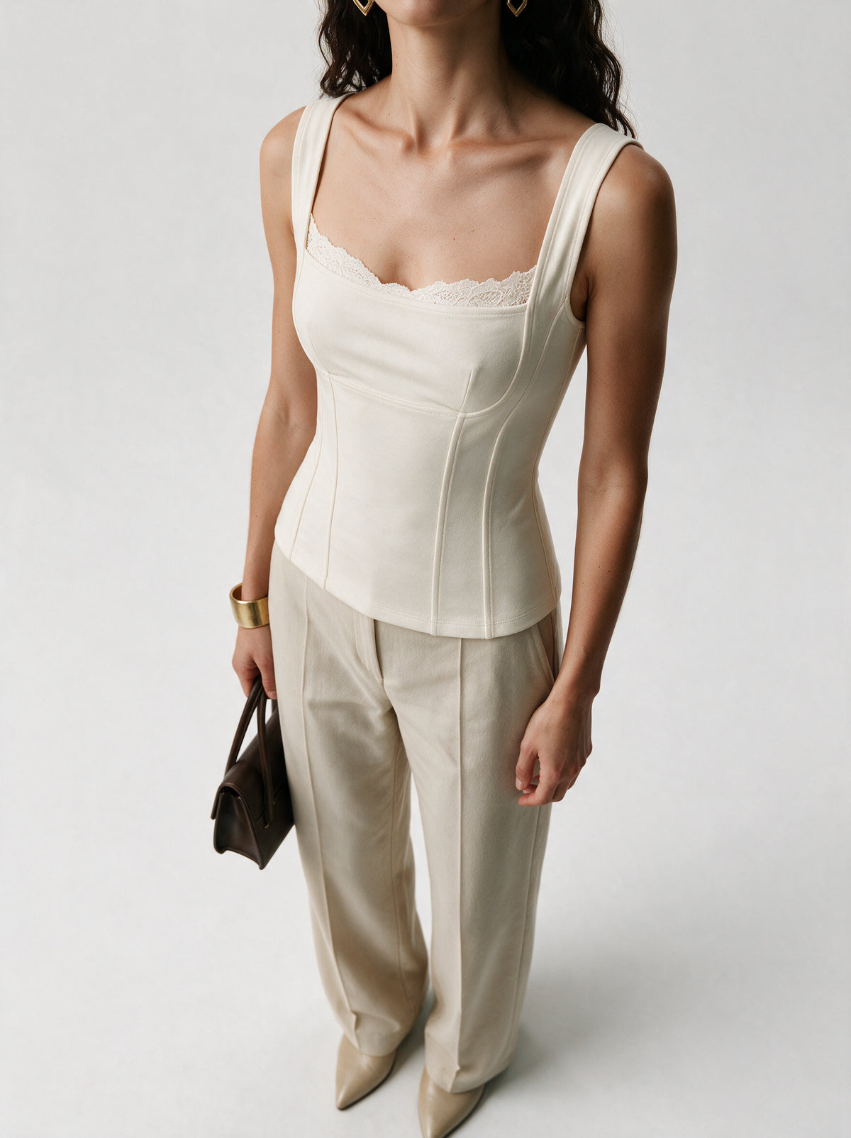 Valeria Sculpted Lace Corset Top - Ivory — model side detail