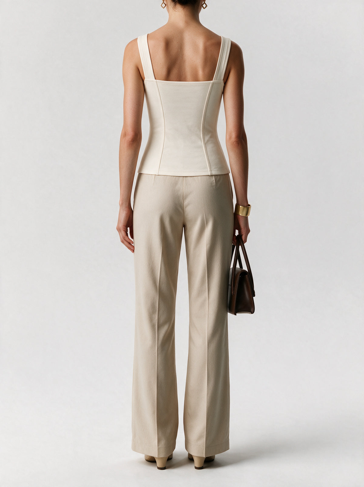 Valeria Sculpted Lace Corset Top - Ivory — model back view