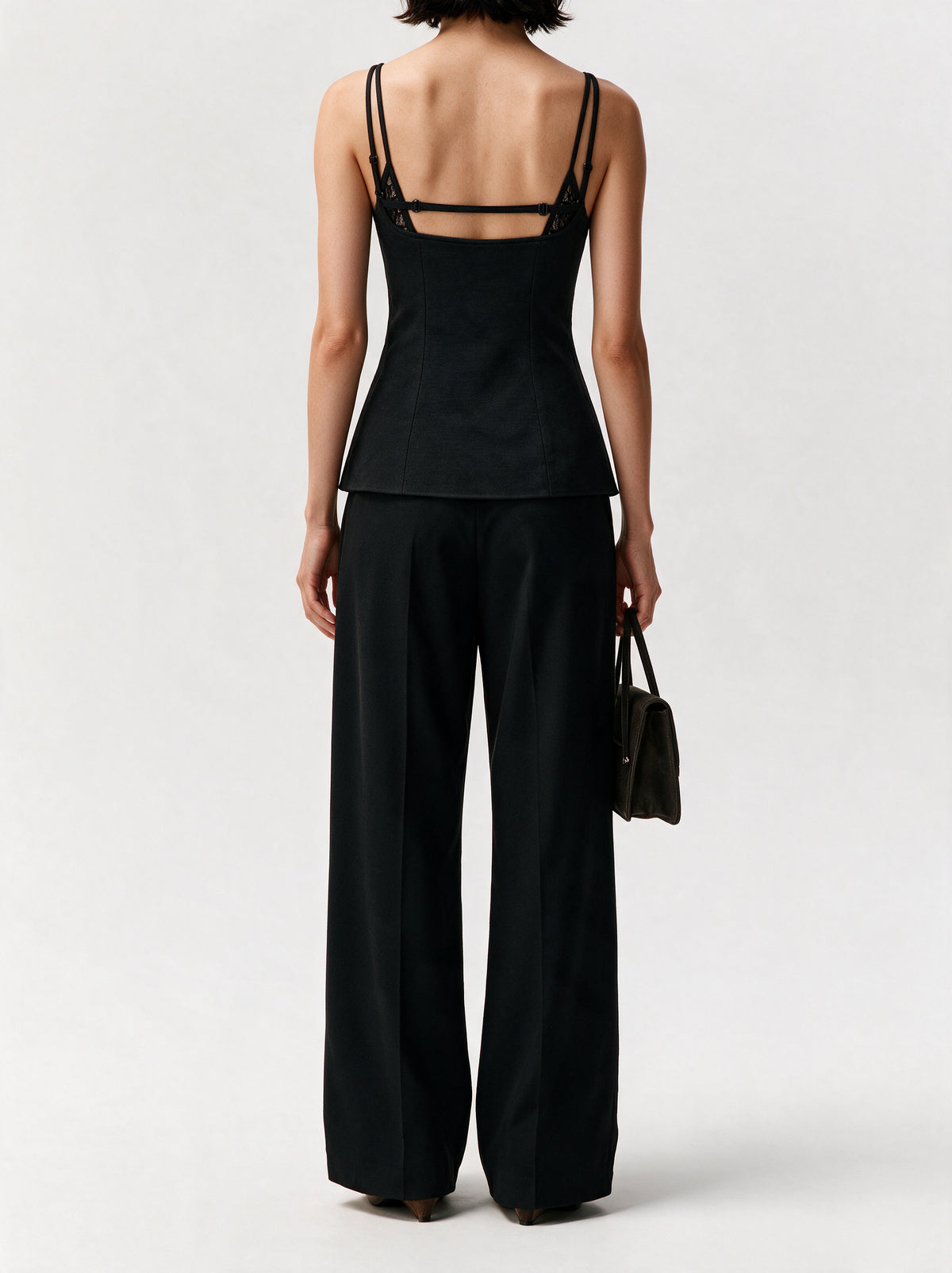 Valeria Sculpted Lace-Up Cami Top - Noir — model back view