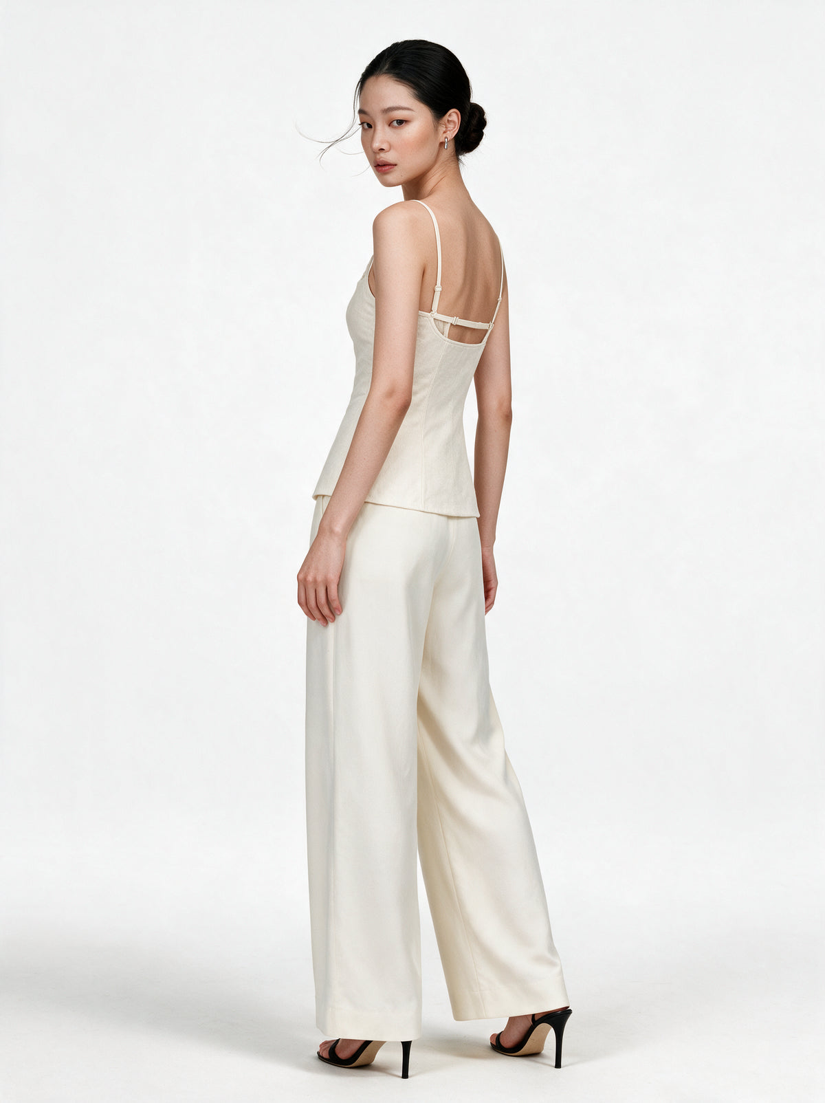 Valeria Sculpted Lace-Up Cami Top - Off White — model full body
