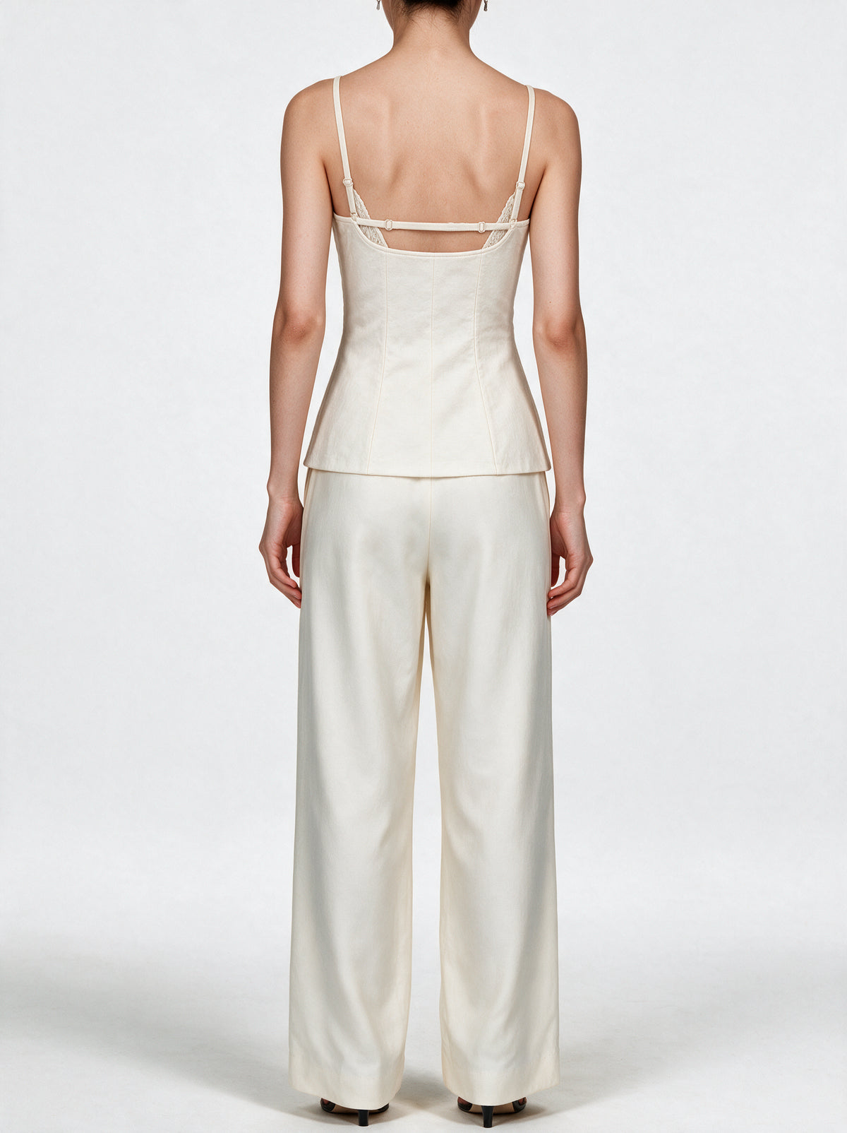 Valeria Sculpted Lace-Up Cami Top - Off White — model back view