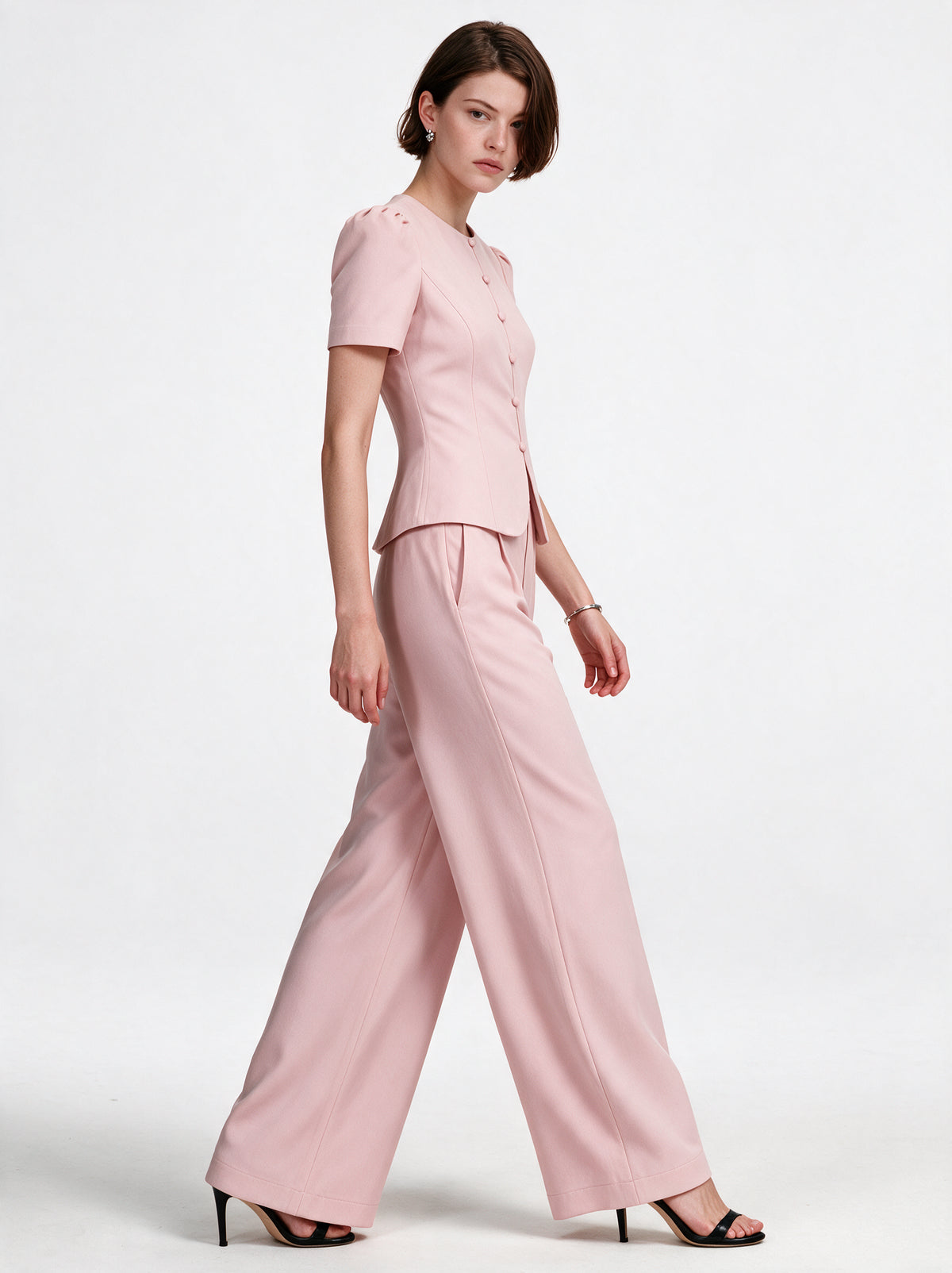 Valeria Sculpted Wide-Leg Co-Ord Set - Blush — model full body