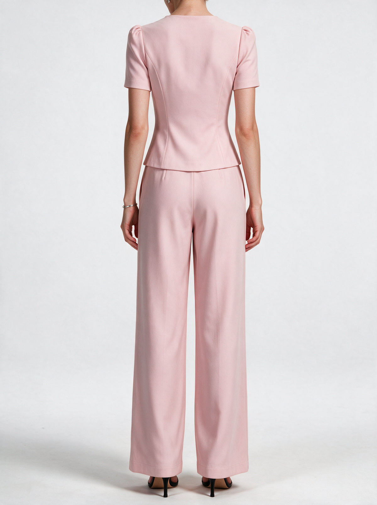 Valeria Sculpted Wide-Leg Co-Ord Set - Blush — model back view