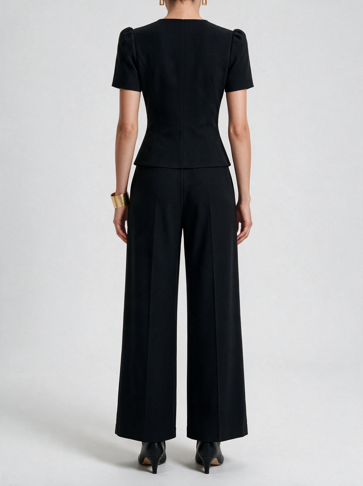Valeria Sculpted Wide-Leg Co-Ord Set - Noir — model back view