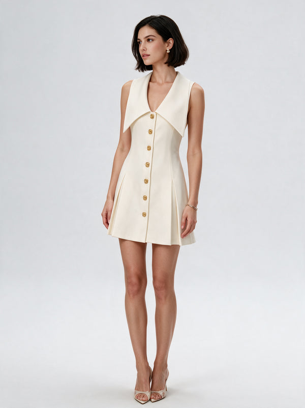Valeria Statement Collar Mini Dress - Ivory — model full body