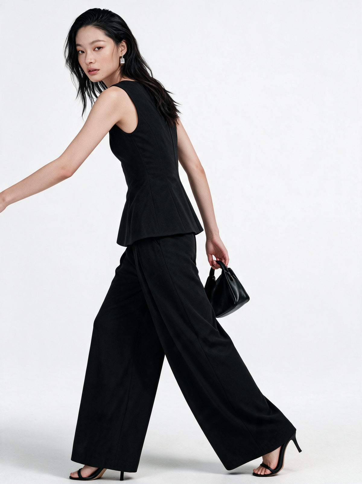 Valeria Structured Peplum Trouser Set - Black — model full body