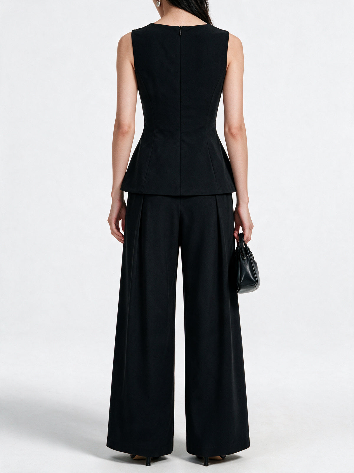 Valeria Structured Peplum Trouser Set - Black — model back view