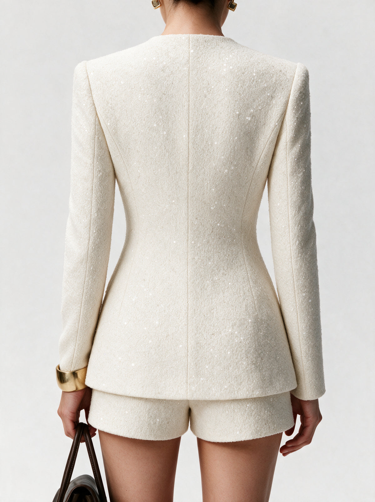 Valeria Textured Blazer Co-Ord Set - Ivory — model back view