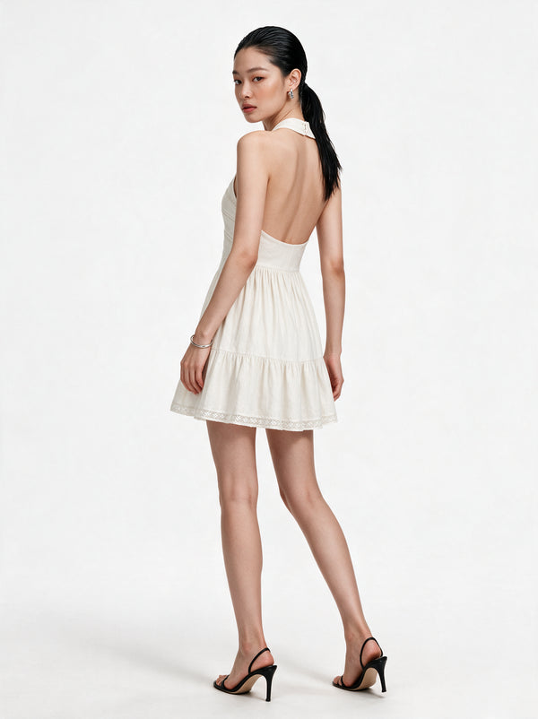 Valeria Twisted Halter Mini Dress - Off White — model full body