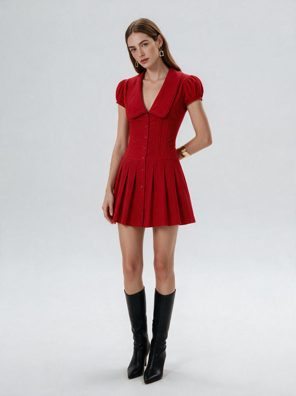Valeria Vintage Collar Mini Dress - Red — model full body