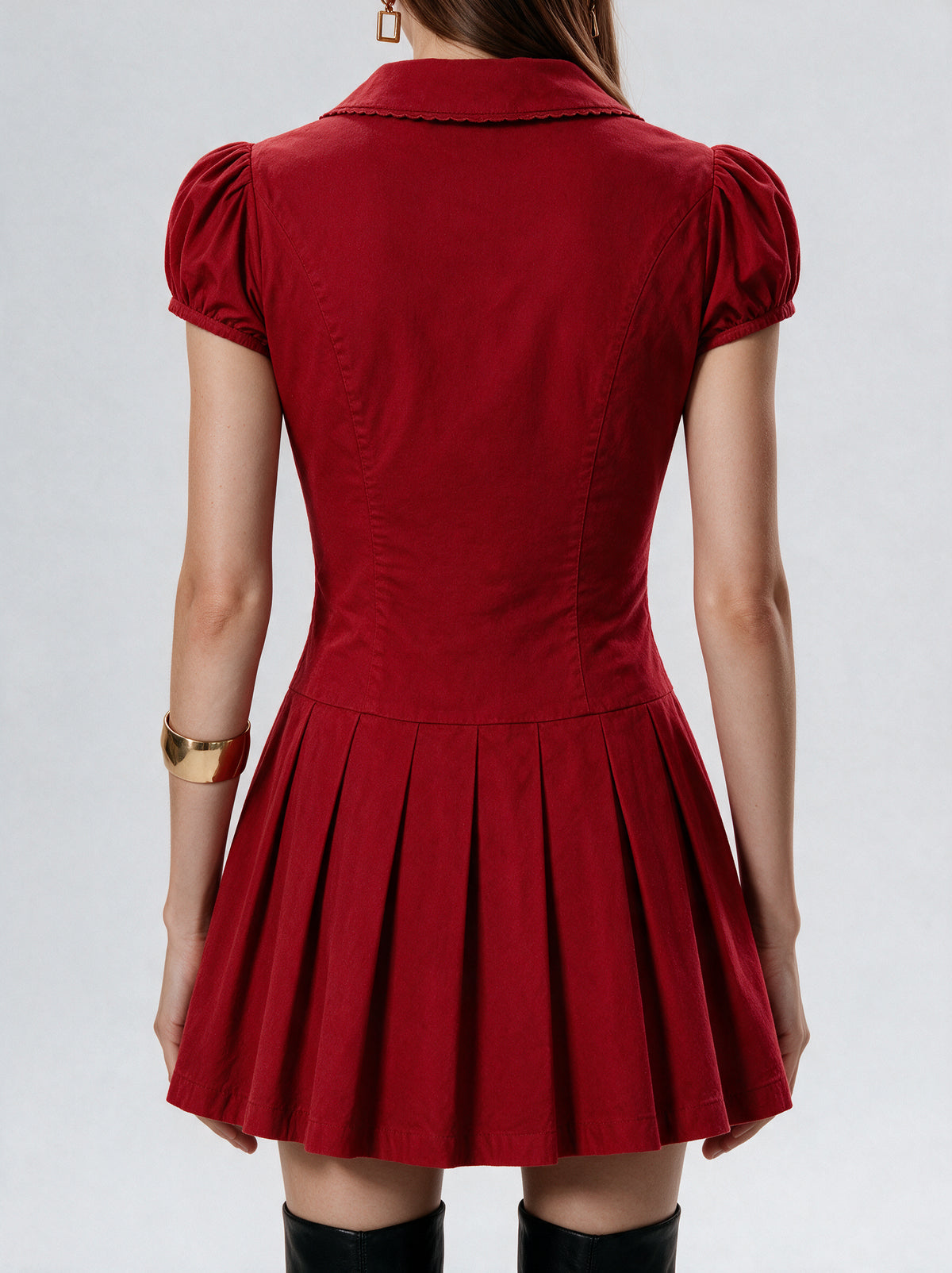Valeria Vintage Collar Mini Dress - Red — model back view